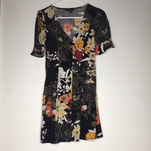 Floral black buttoned up dress
